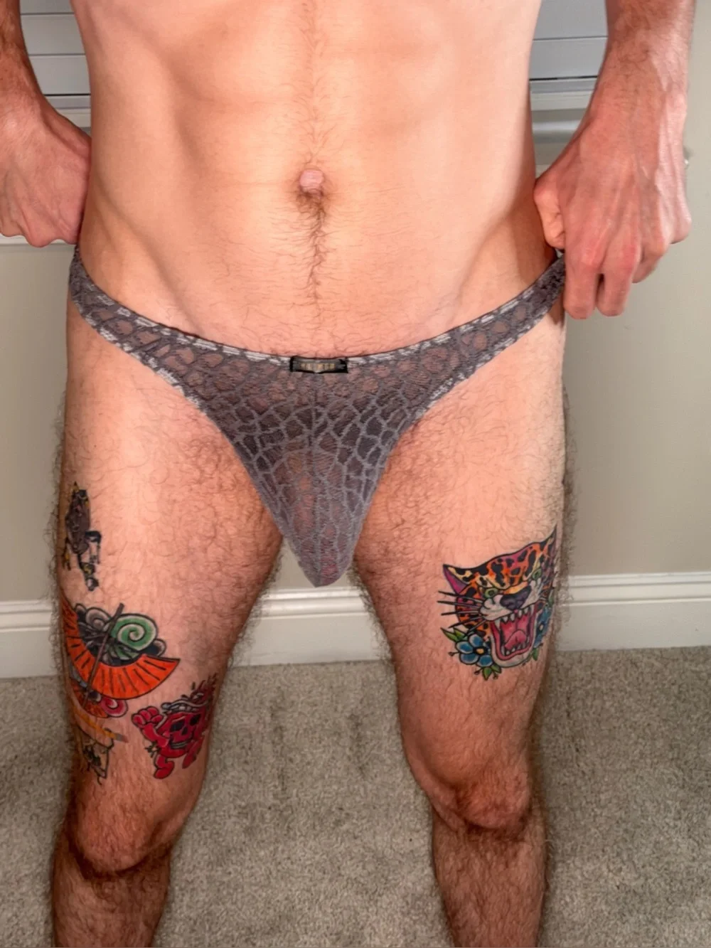 Men's Gray Lace Low-Rise Thong Underwear